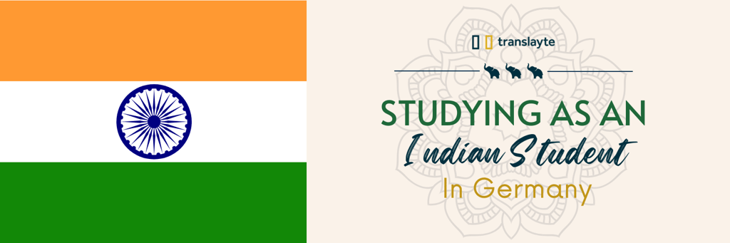 illustration of the indian flag and text studying as a indian student in germany